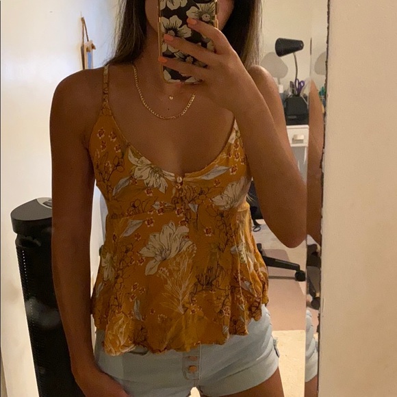O'Neill Tops - O’NEILL Mustard Floral Tank Top